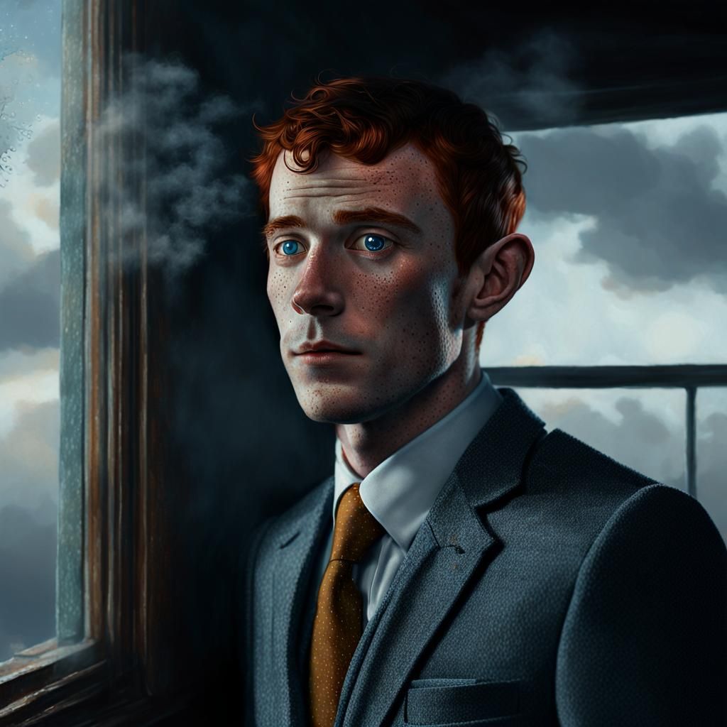 Ethereal Elf in Suit: Chiaroscuro Oil Painting