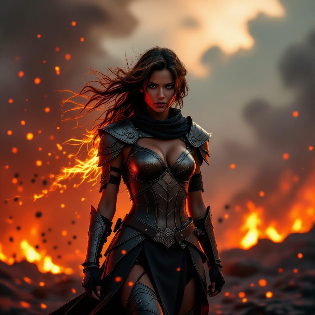 Ember Woman: Hyper-Realistic Digital Rendering