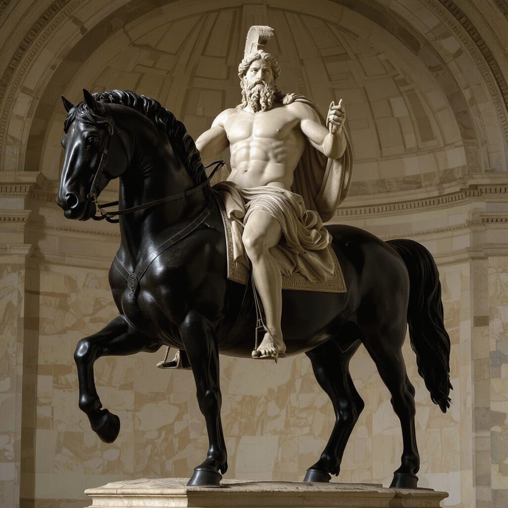 Zeus on Black Horse in Baroque Style