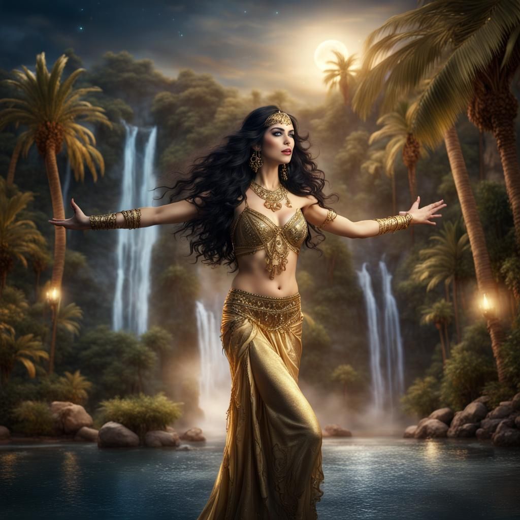 Persian Princess Dancing in Oasis Digital Painting