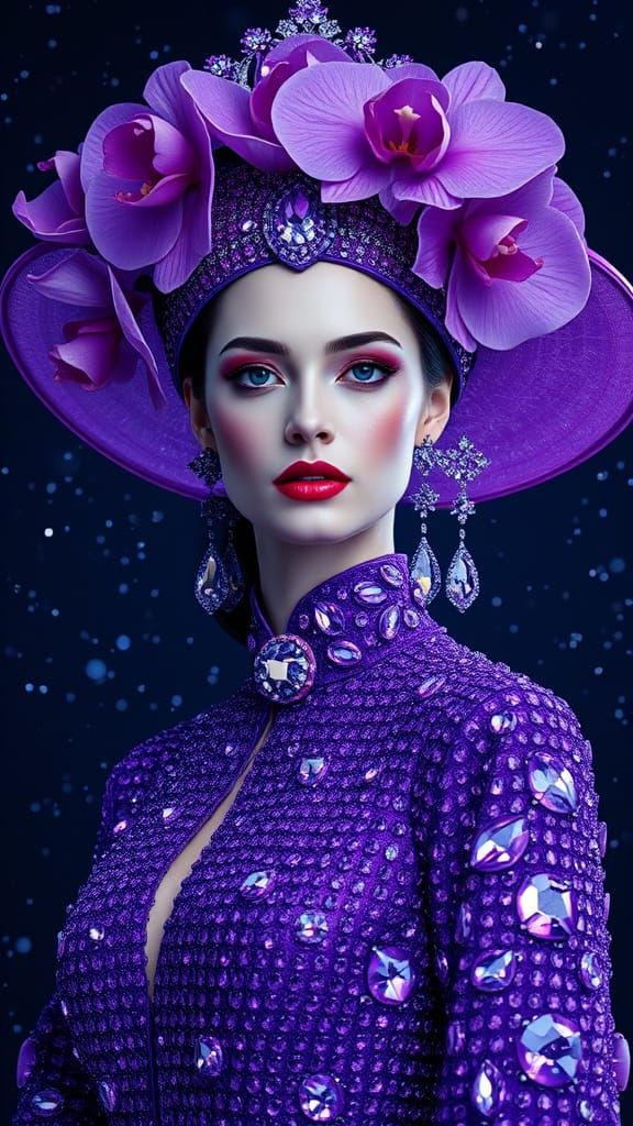 Glamorous Empress in Baroque Cyberpunk Gemstone Couture