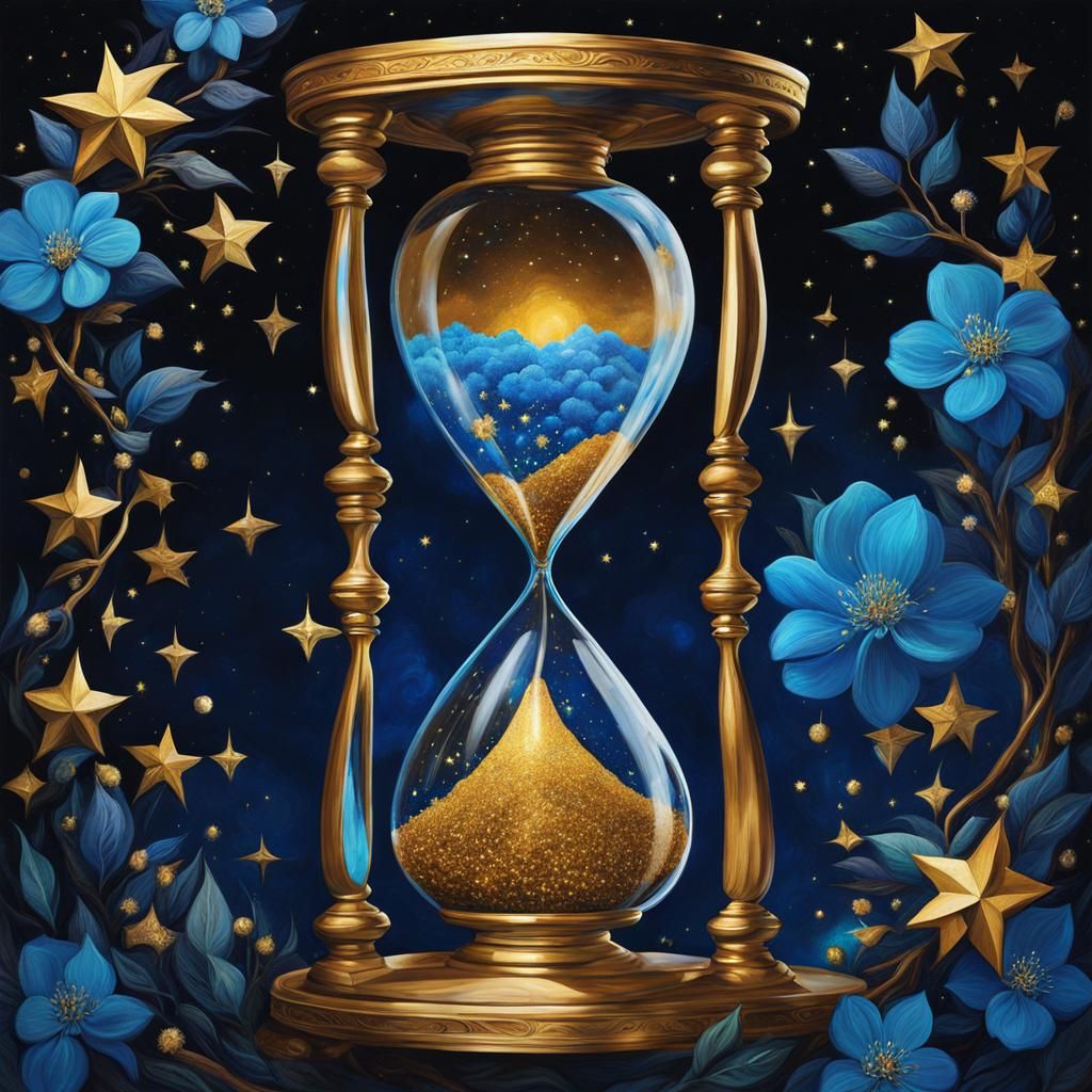 Surreal Hourglass with Blossoms in Abstract Style