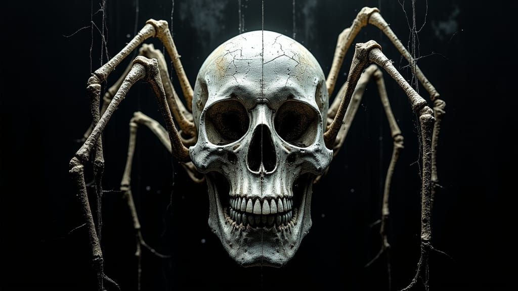 Spider Web Skull in Dramatic Lighting