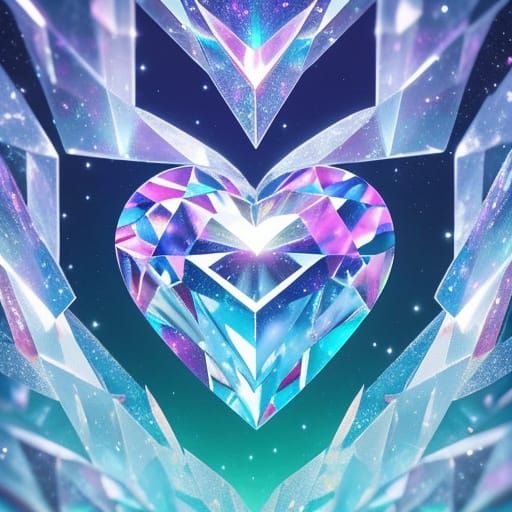 Crystal Heart with Sparkling Facets and Glowing Core