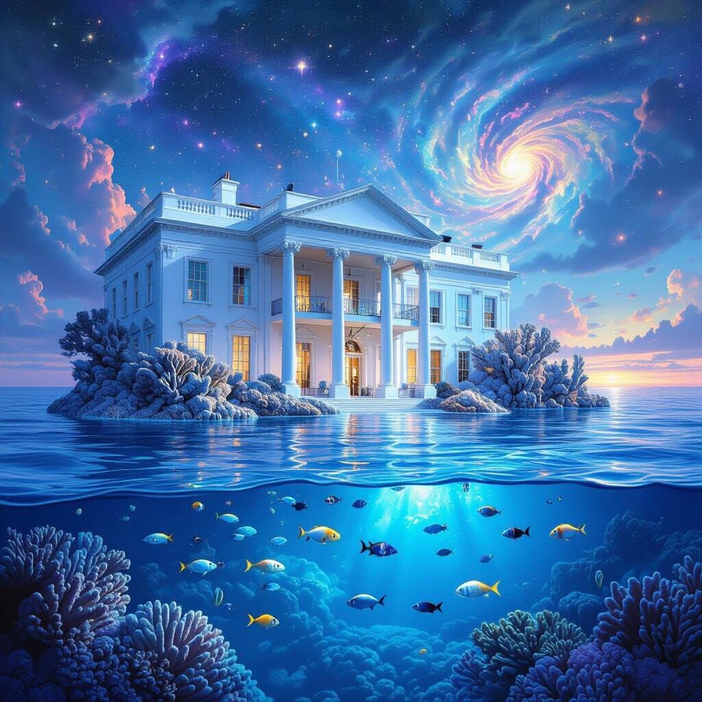 Submerged White House in Surreal Ocean Dreamscape
