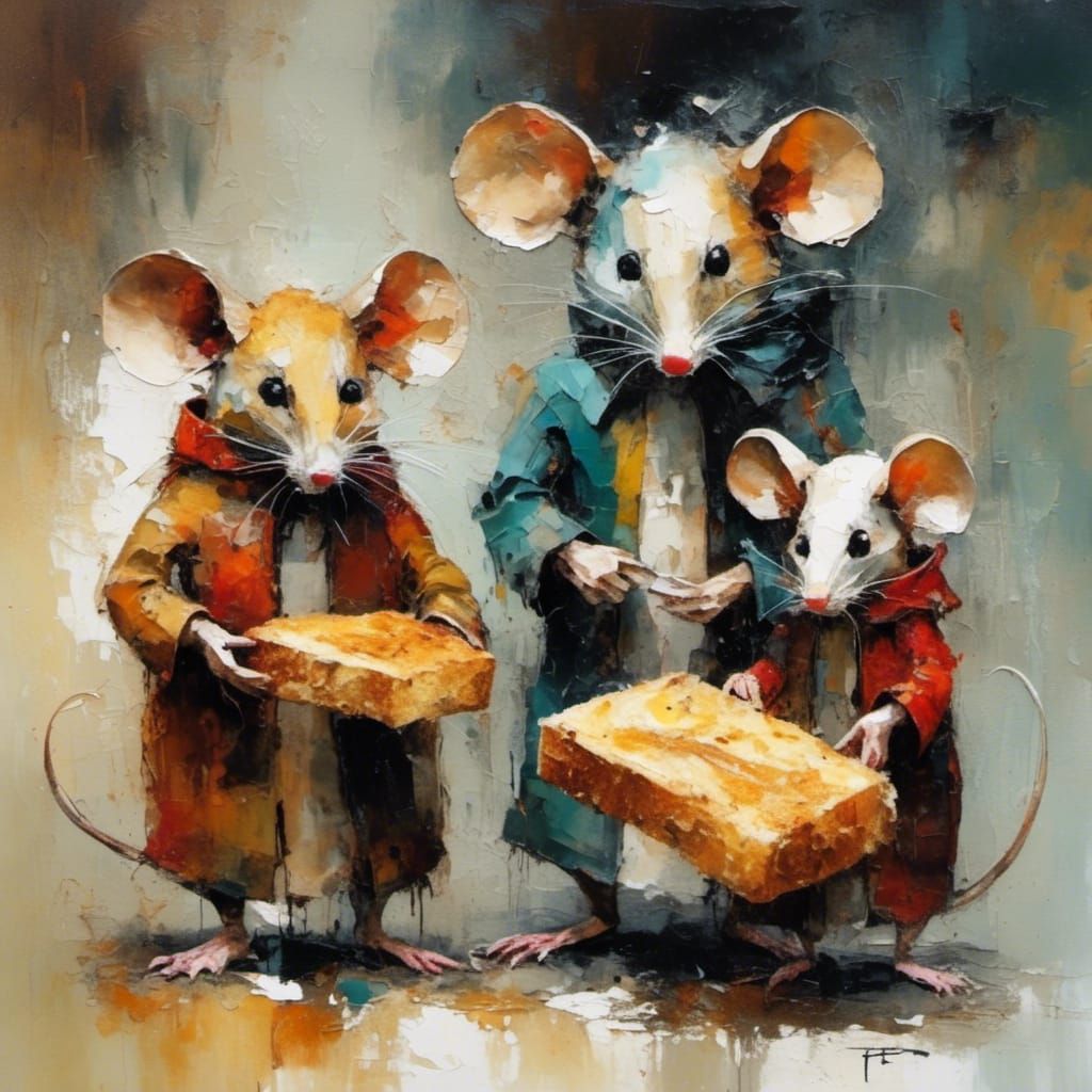 Mice Family's Poverty: An Abstract Art Depiction
