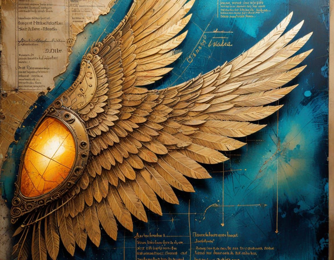 Wing Blueprint Concept Art in Mixed Media