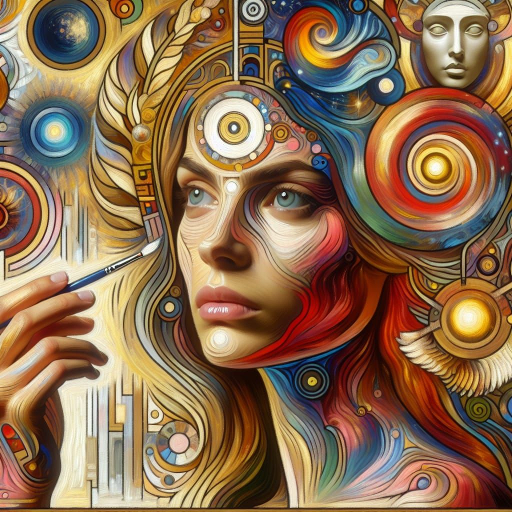 Visionary Self-Portrait with Surreal Elements in Oil