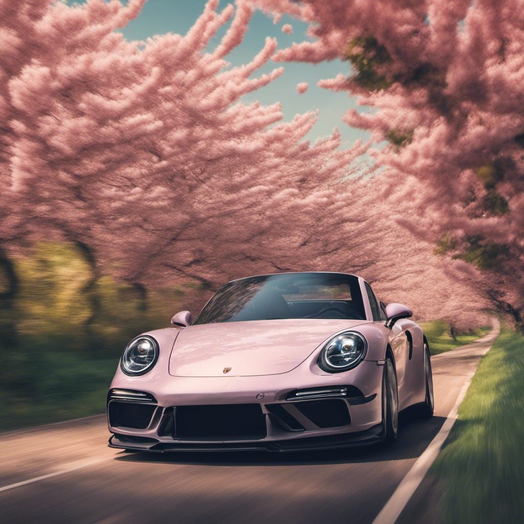Floral Porsche Drives Down the Road in 8K