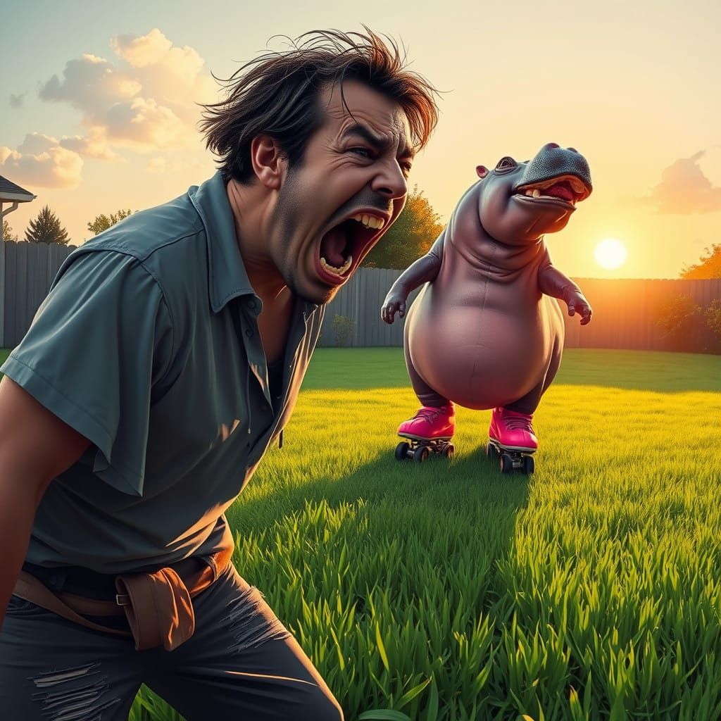 Man Overwhelmed by Hippopotamus's Breathtaking Rollerblading...