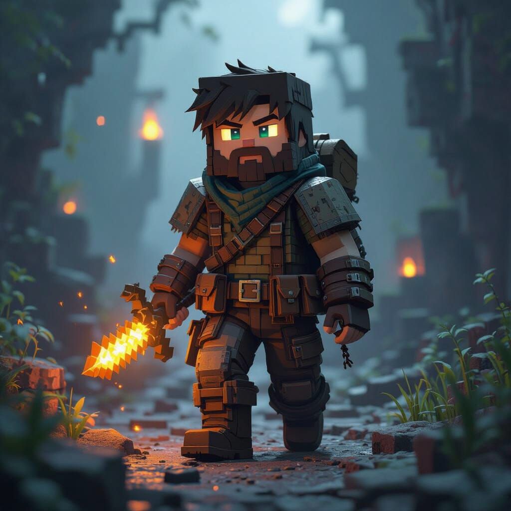Post-Apocalyptic Minecraft Steve in Dark Fantasy Style