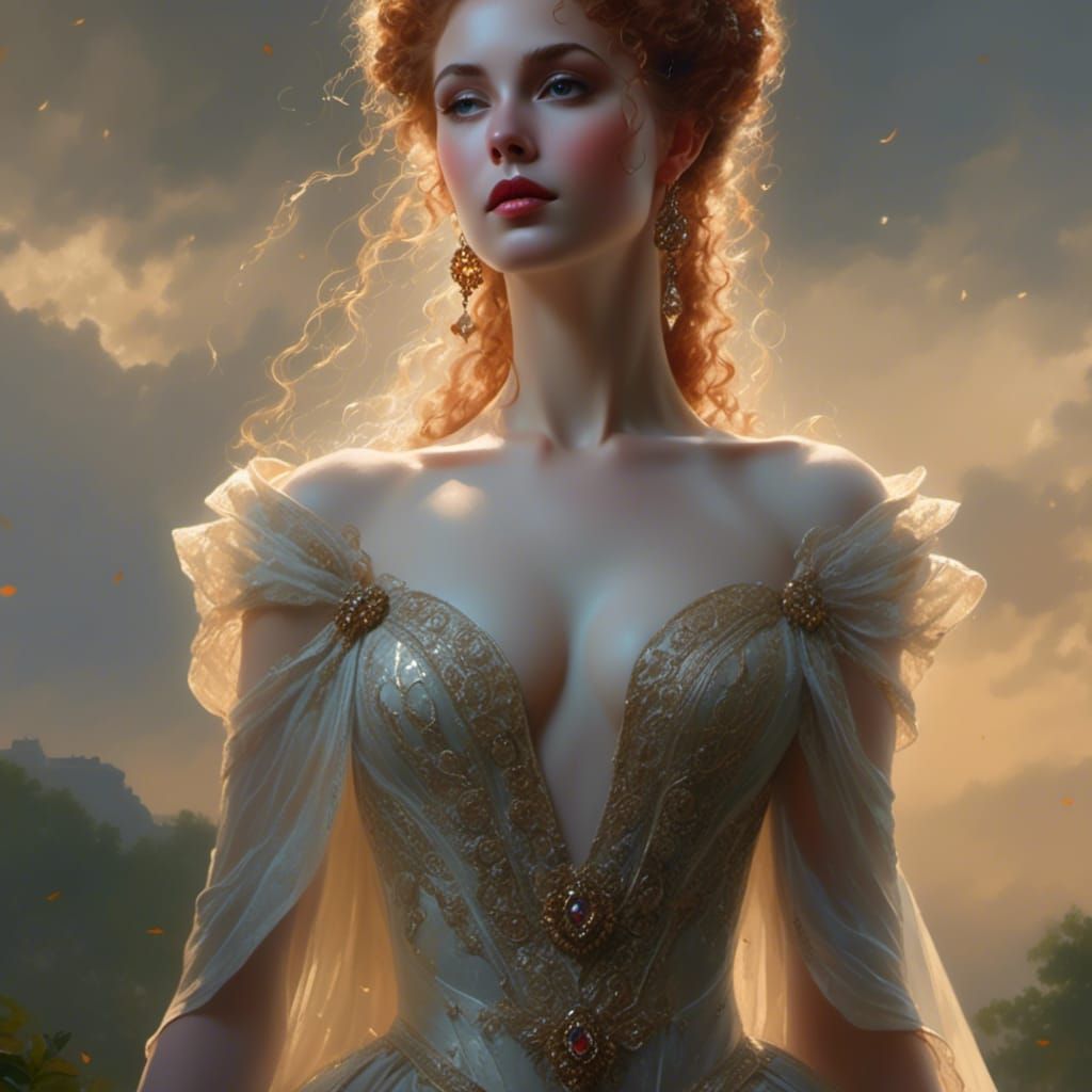 Elfin Queen Portrait with Luminous Skin and Gauze Gown