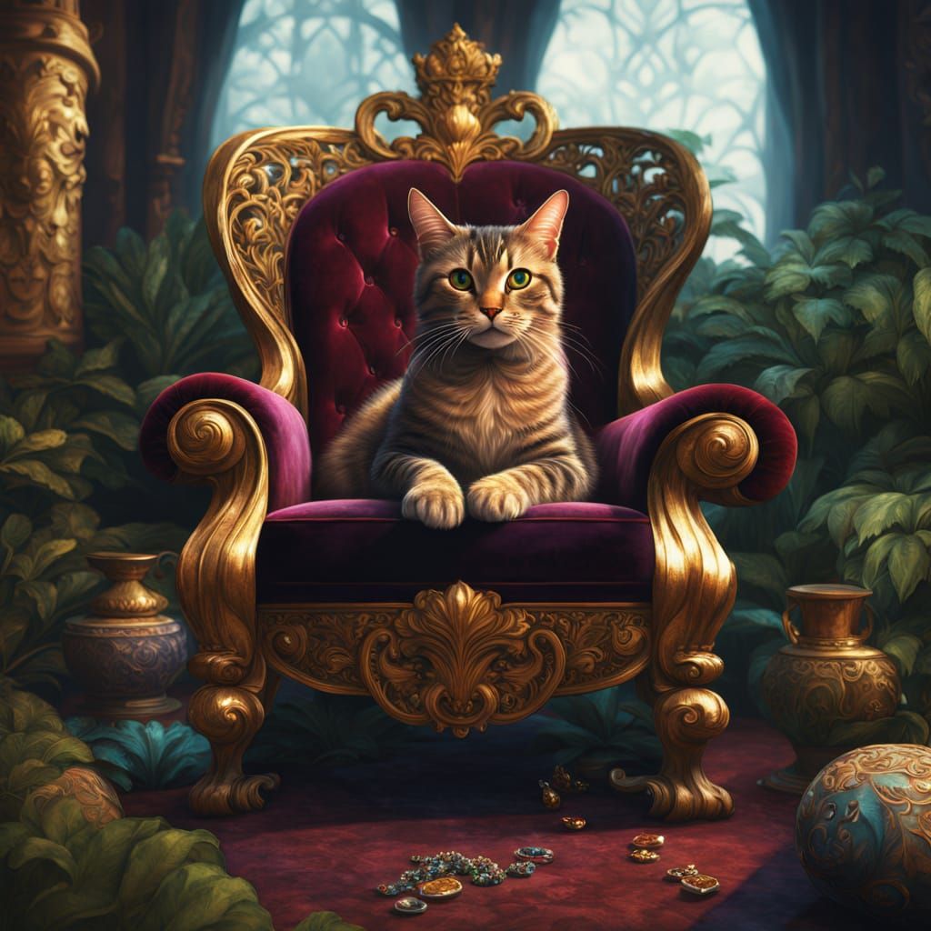 Majestic Queen Cat in Vibrant Oil Painting