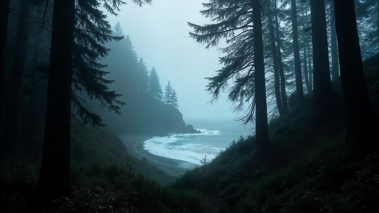 Moody Coastal Forest in Cinematic Style