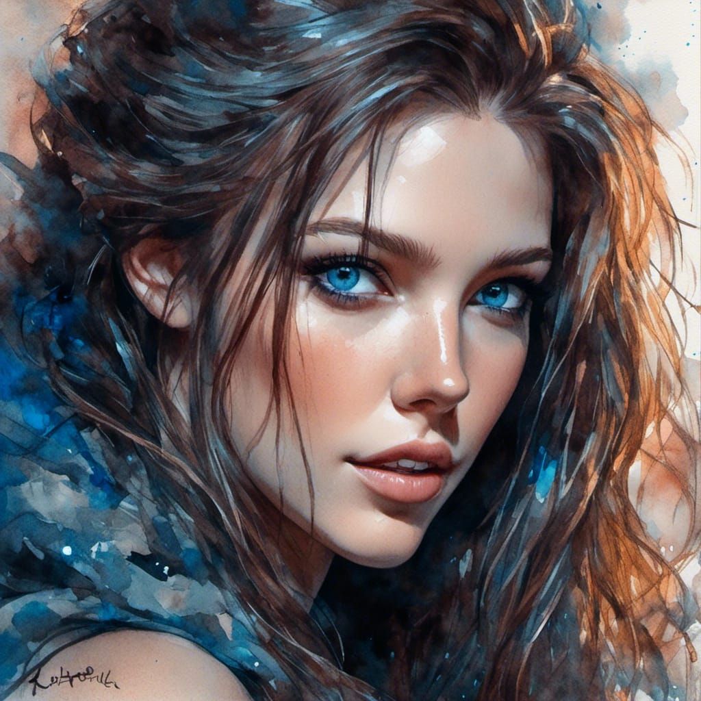 Romantic Bohemian Woman with Long Hair Illustration