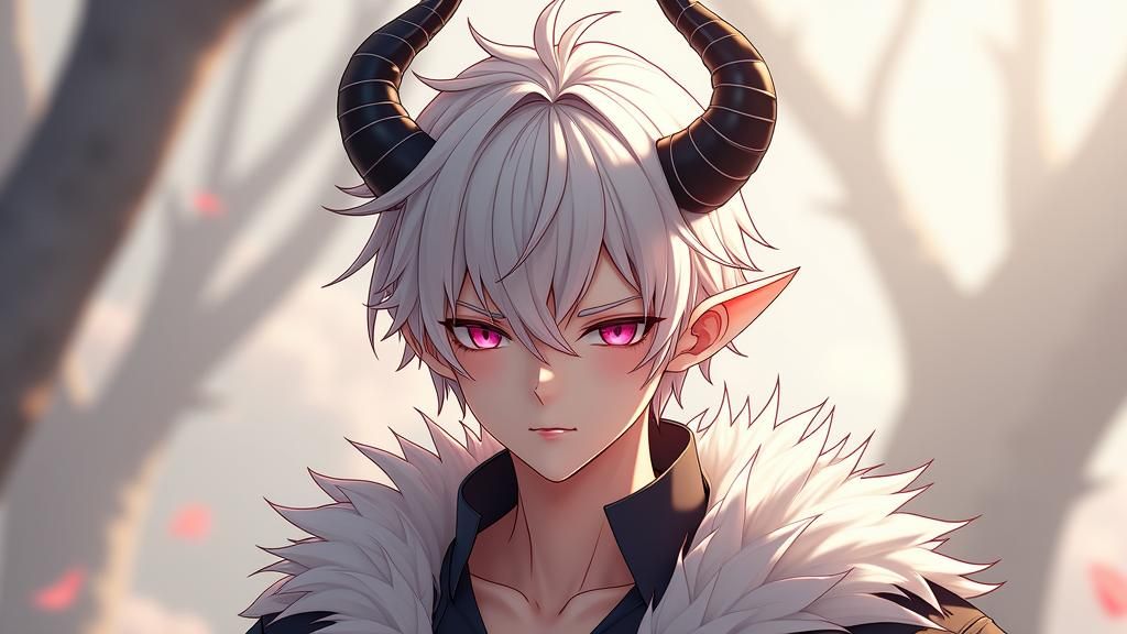 Platinum Demon with Horns in Anime Art Style