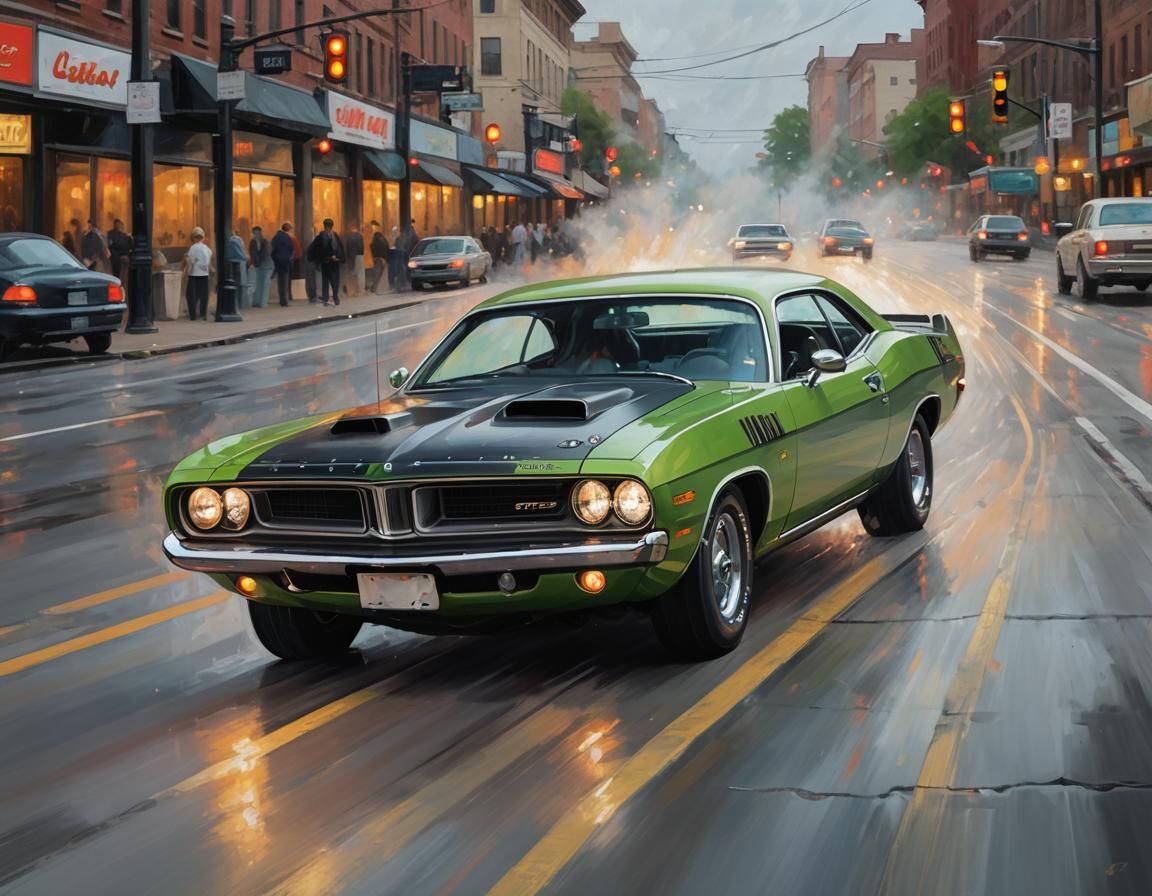 Plymouth Cuda Hemi in Impressionistic Acrylic Art