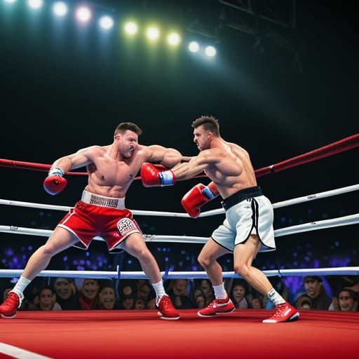 Pig and Mouse Boxing Match in Cartoon Style