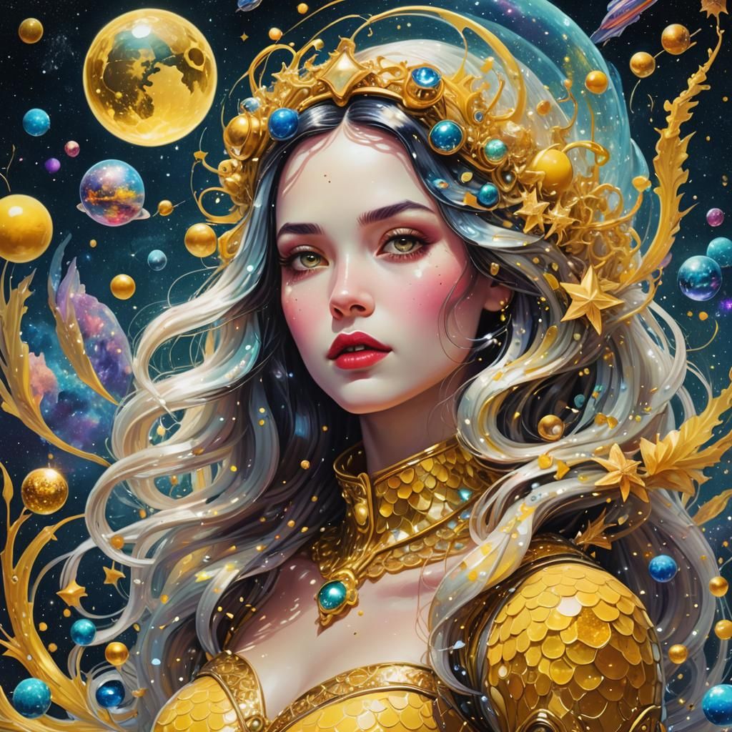 Snow White Mermaid Cosmonaut in Astral Style