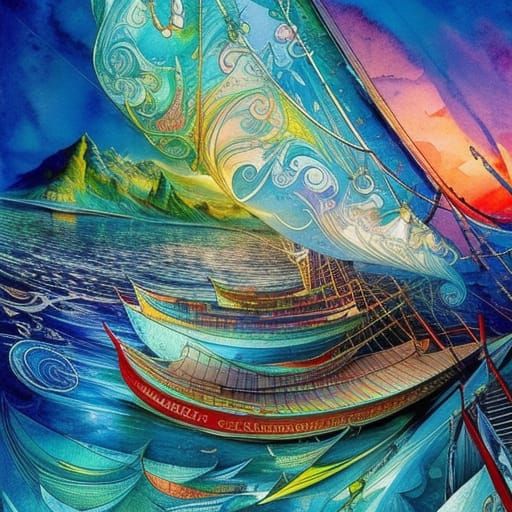 Abstract Seascape with Dripping Silver Color