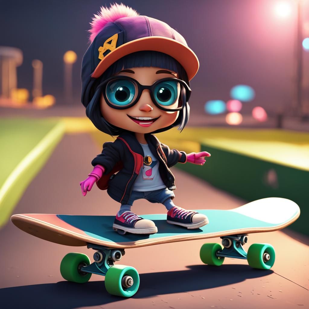 Cute Anthropomorphic Skateboard Character in Dystopian Skate...
