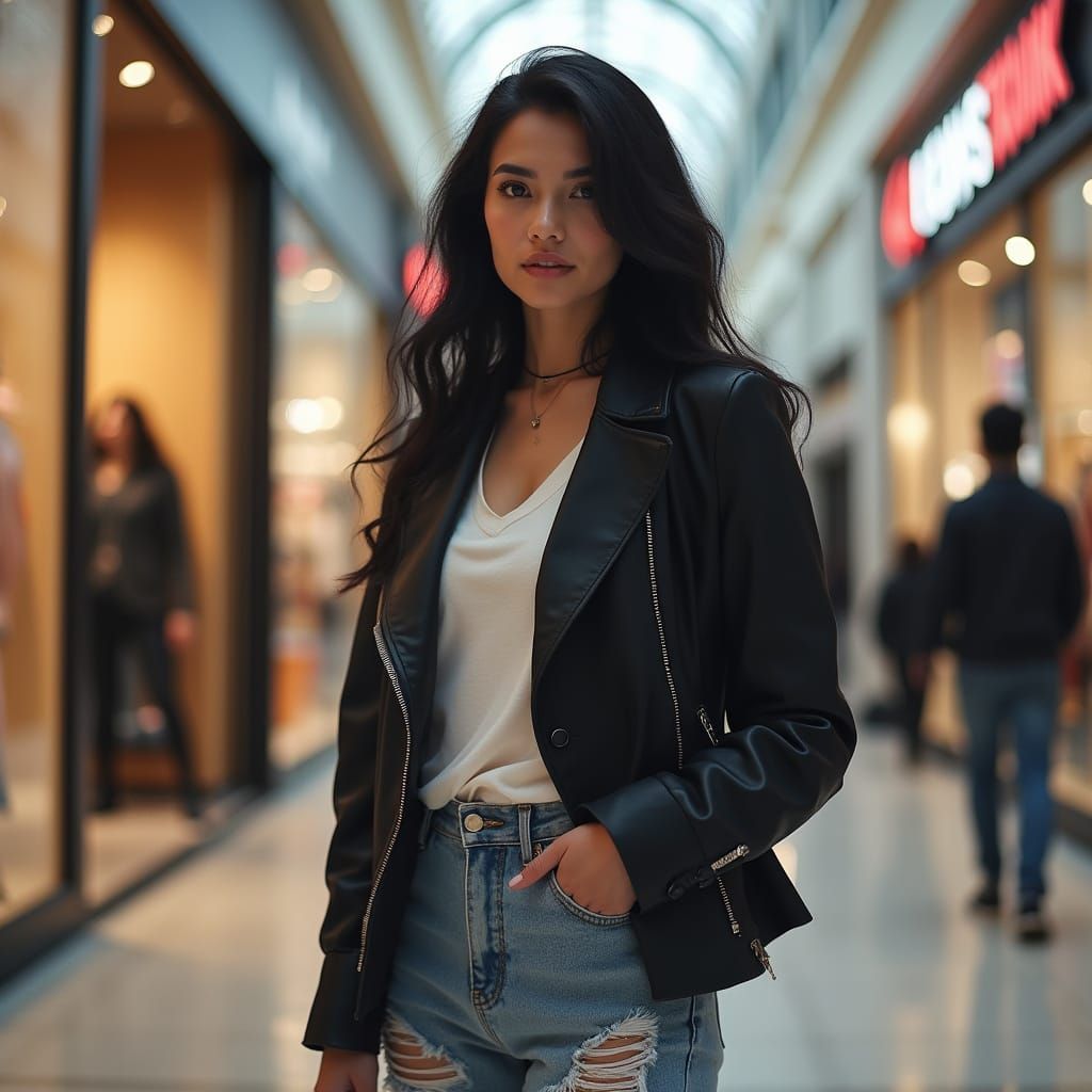 Woman in Spring Jacket at Clothing Store