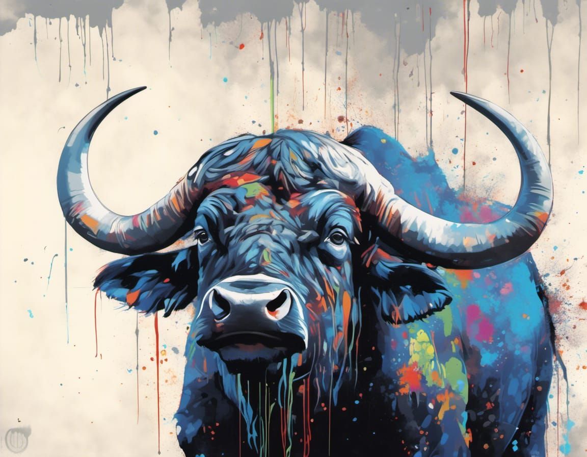 Majestic African Buffalo in Graffiti Splash Art