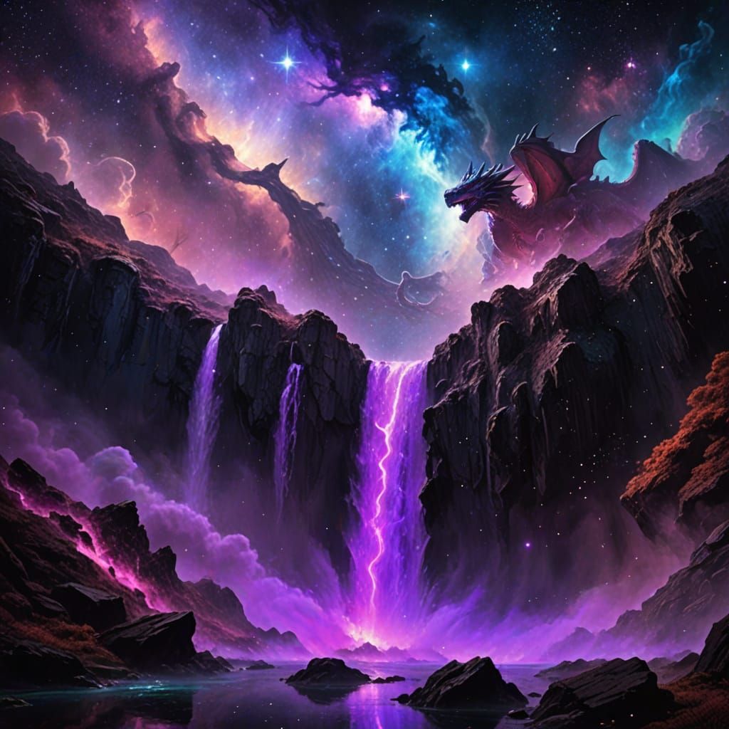 Dragon in Space by Nebula Waterfall