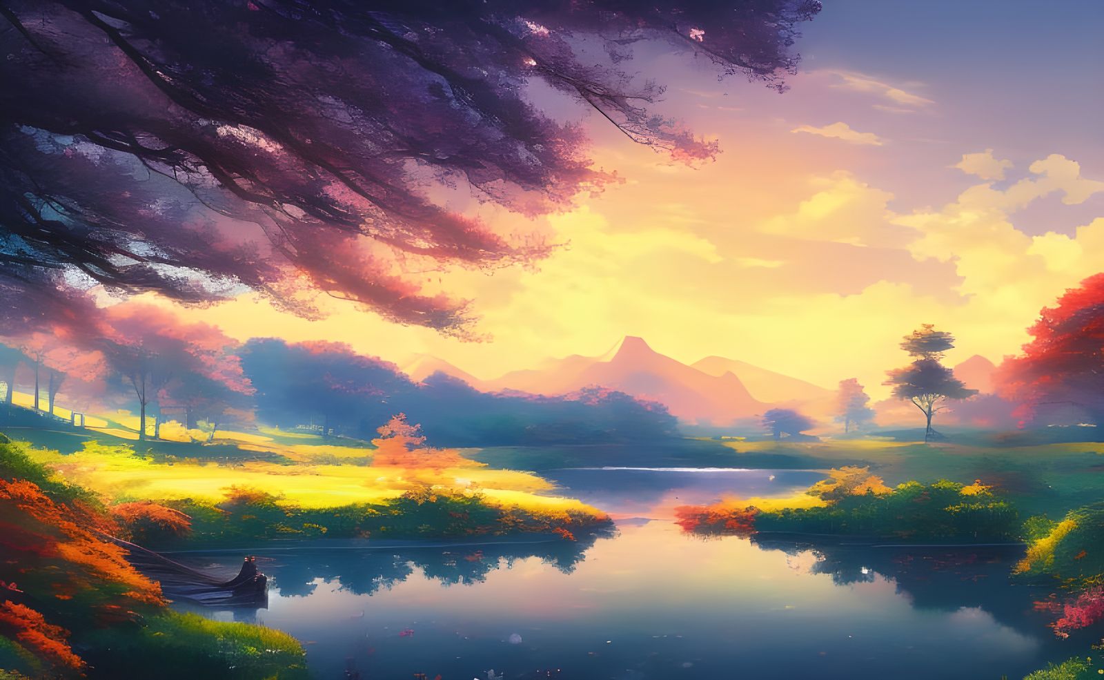 Four Seasons Town Illustration in Gouache Style