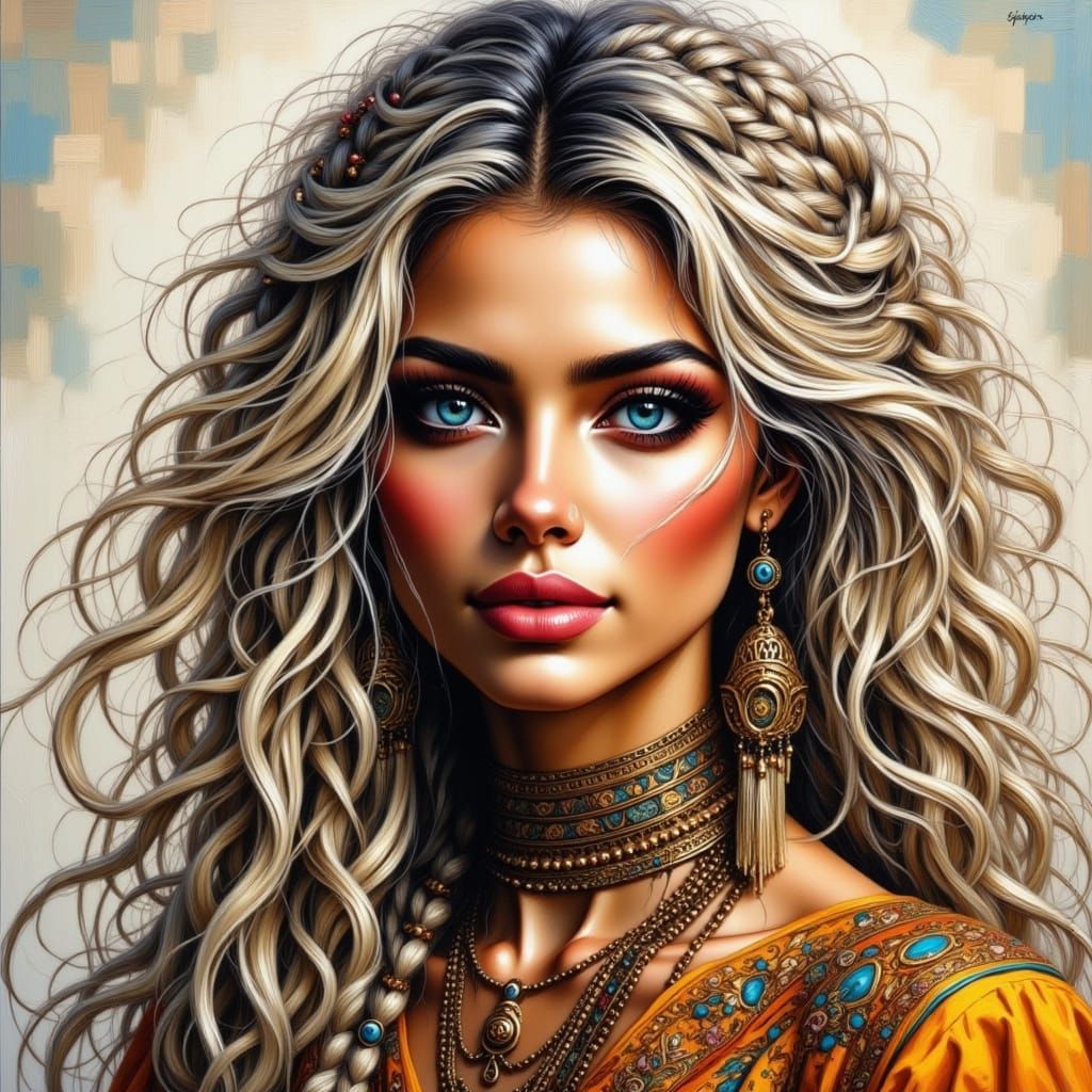 Blonde Girl with Braids and Gold Accents