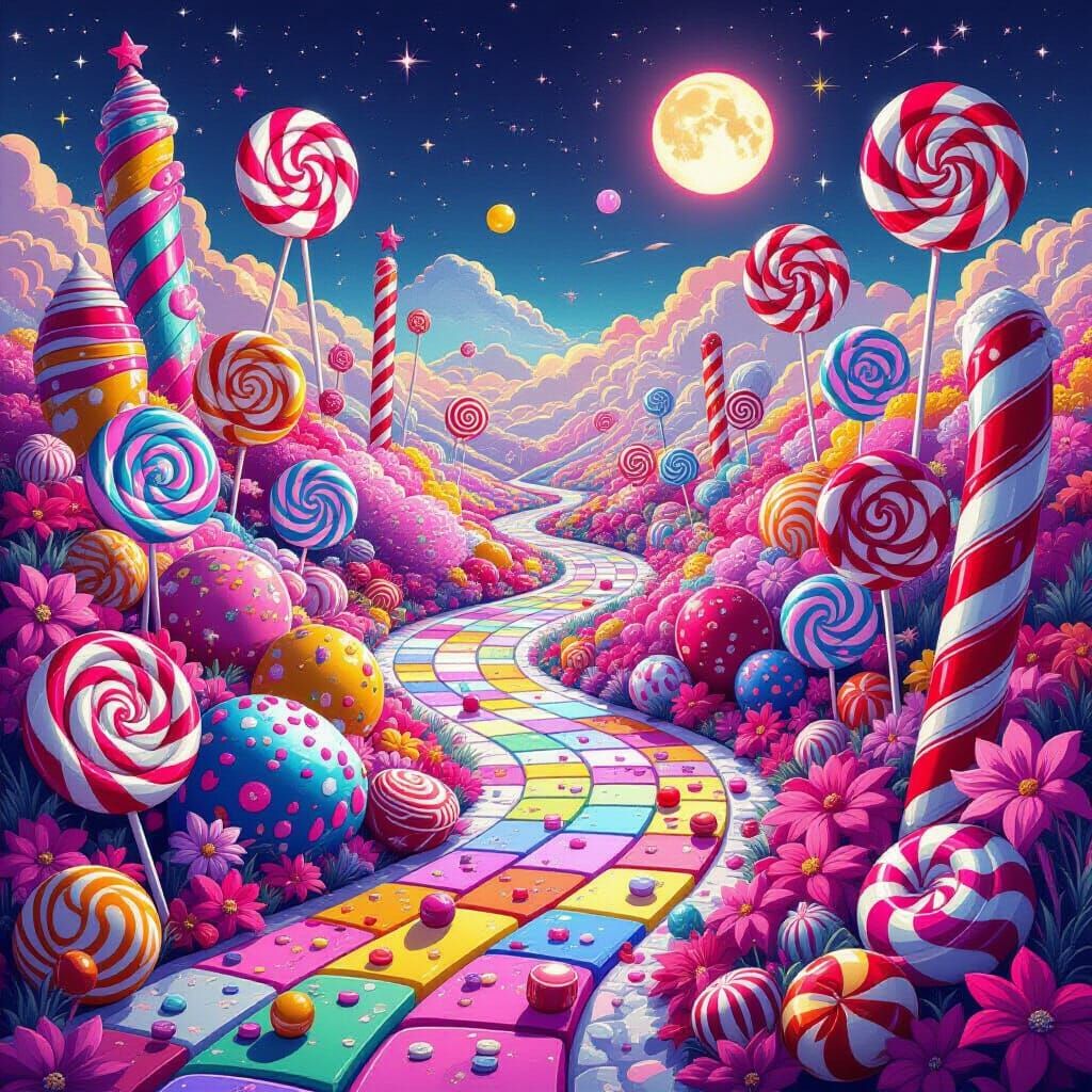 Psychedelic Candyland Art: Whimsical Sweet Landscape