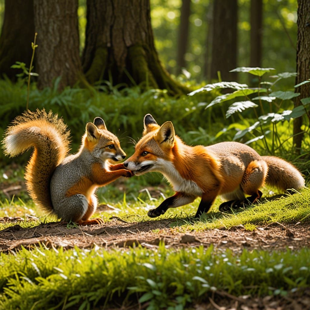 Wild Friends Unite in Forest Clearing