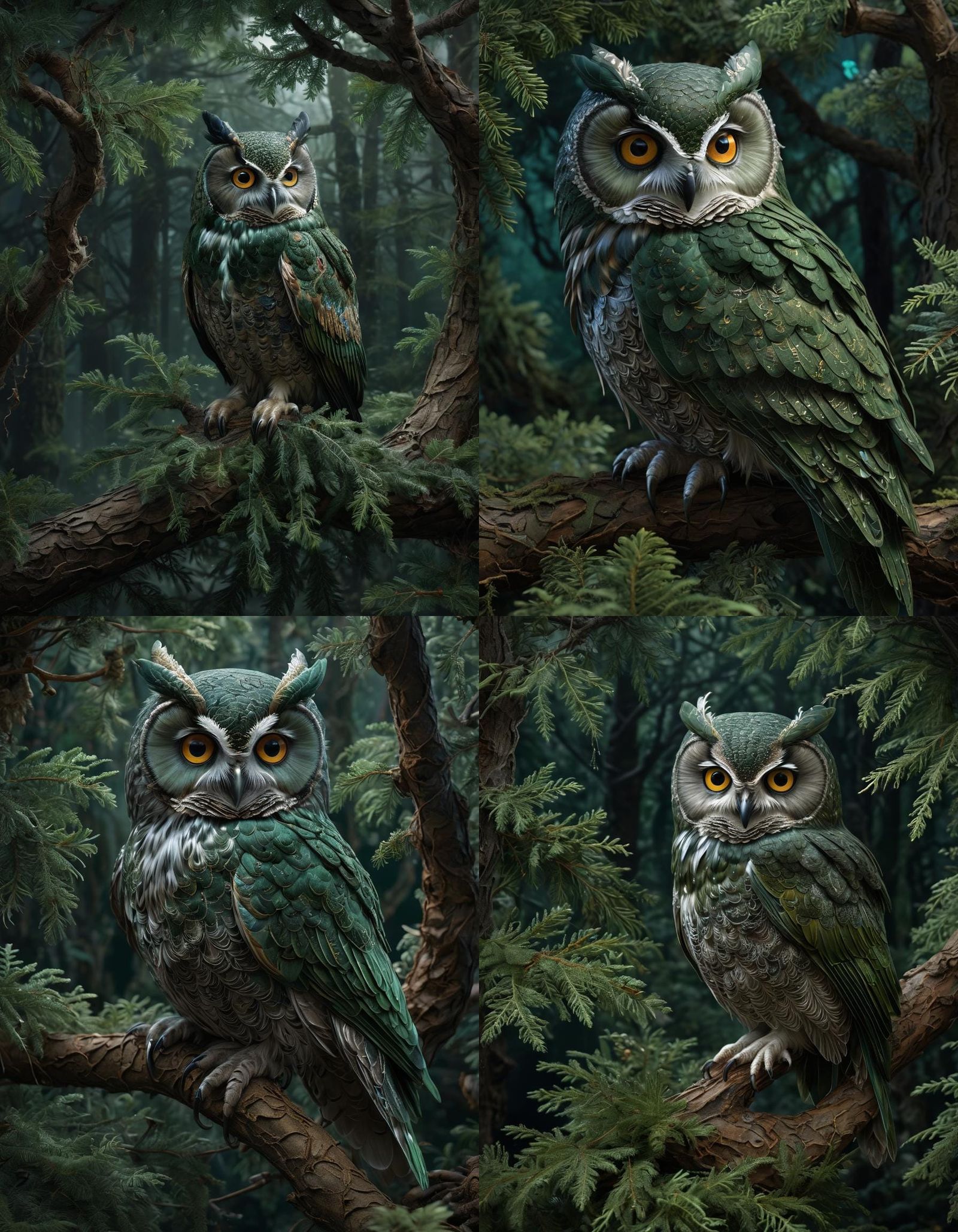 Mysterious Forest Scene with Owl and Moonlit Woman