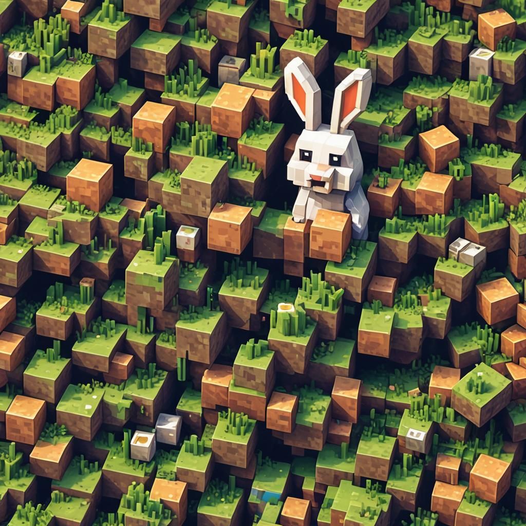 Minecraft Rabbit in Low-Poly 8-Bit Style