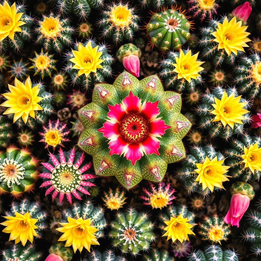 Vibrant Cacti Mosaic in a Kaleidoscope of Color