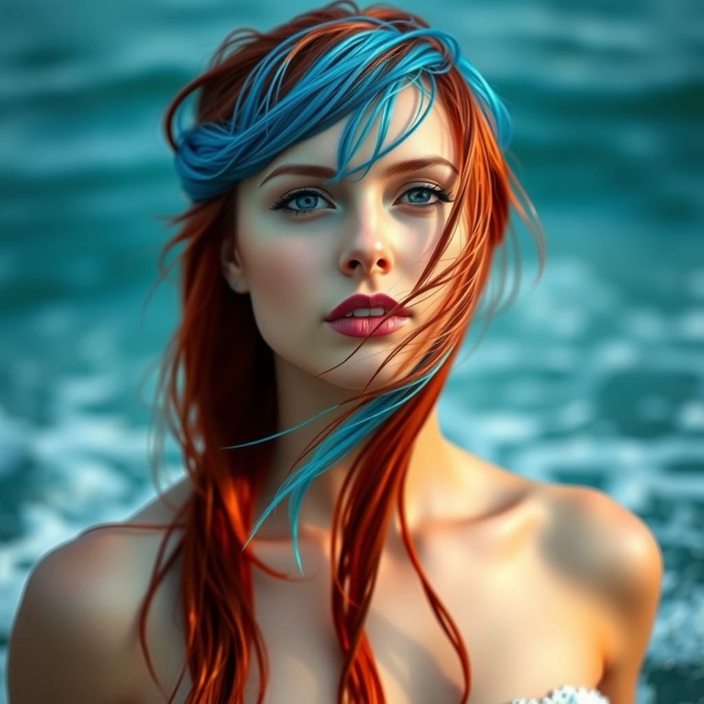 Fantasy Portrait: Woman with Blue and Red Hair