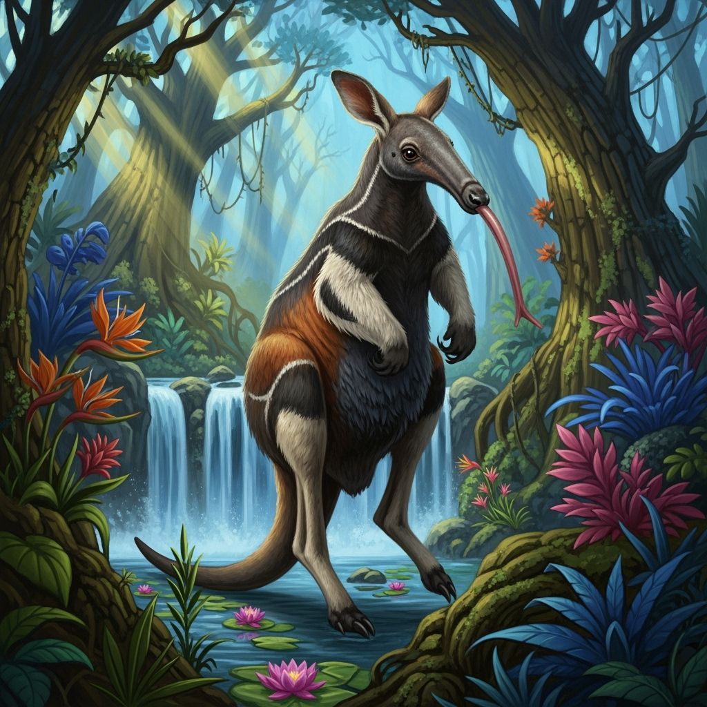 Dynamic Anteater-Kangaroo Hybrid in Matte Painting Style