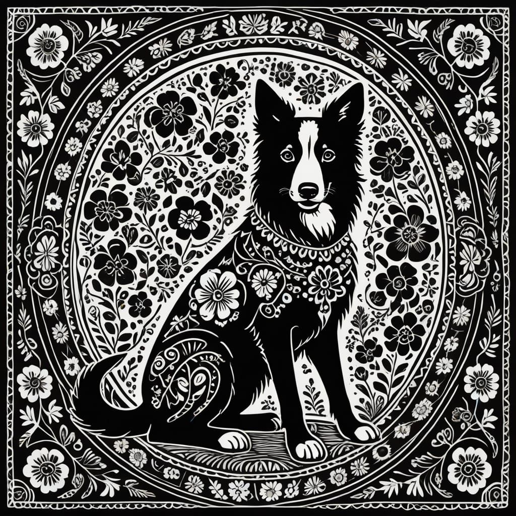 Surreal Día de los Muertos Celebration in Bold Linocut Style