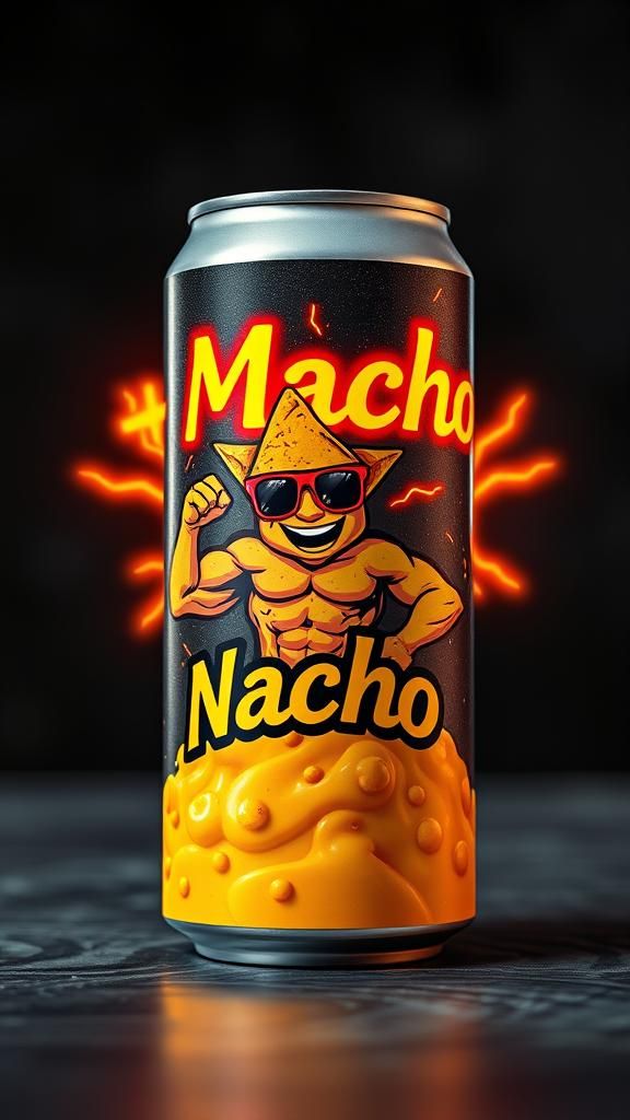 Macho Nacho Energy Drink, "Unleash Your Crunch Power!"
