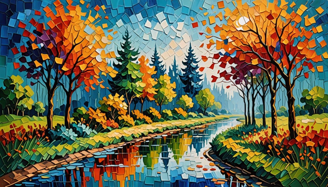 Cat Emerging into a New World, Neo-Impressionist Oil Paintin...