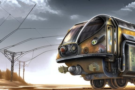 Futuristic Nuclear Fusion Train in Post-Apocalyptic Town