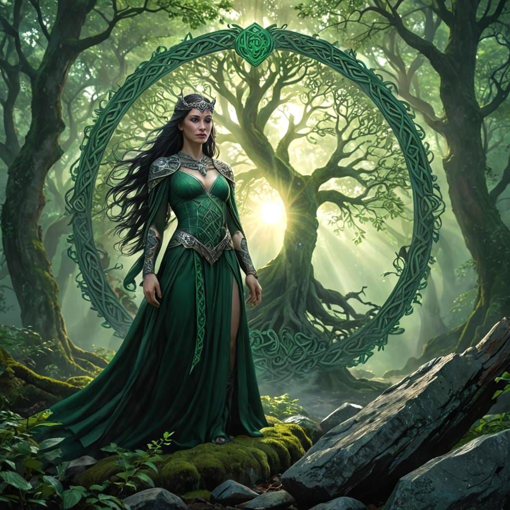 Celtic Deity Morrigan in Emerald Forest Digital Art