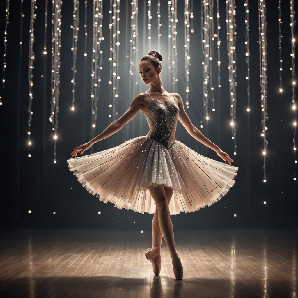 Ballerina in Piano Key Tutu with Shimmering Light