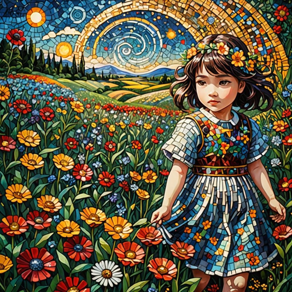 Little girl in the flower field