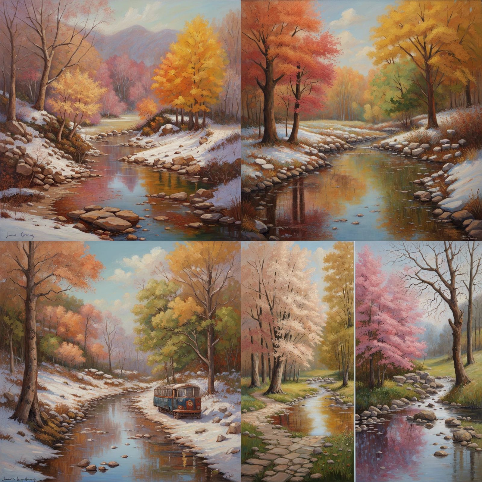 Four Seasons Oil Painting by James Gurney Style
