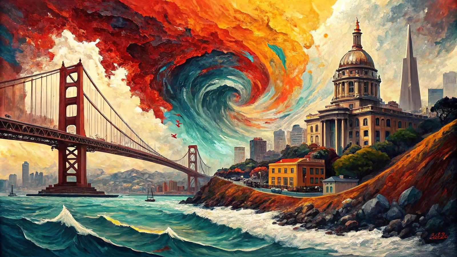 Bold Abstract Cityscape in Impasto Fluid Art