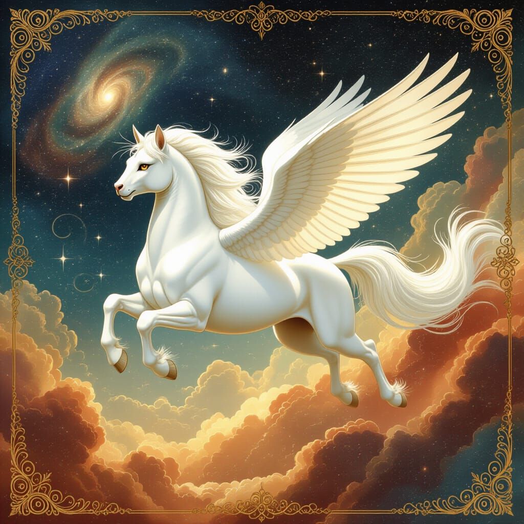 Celestial Cat Pegasus Soaring Through Dreamscape