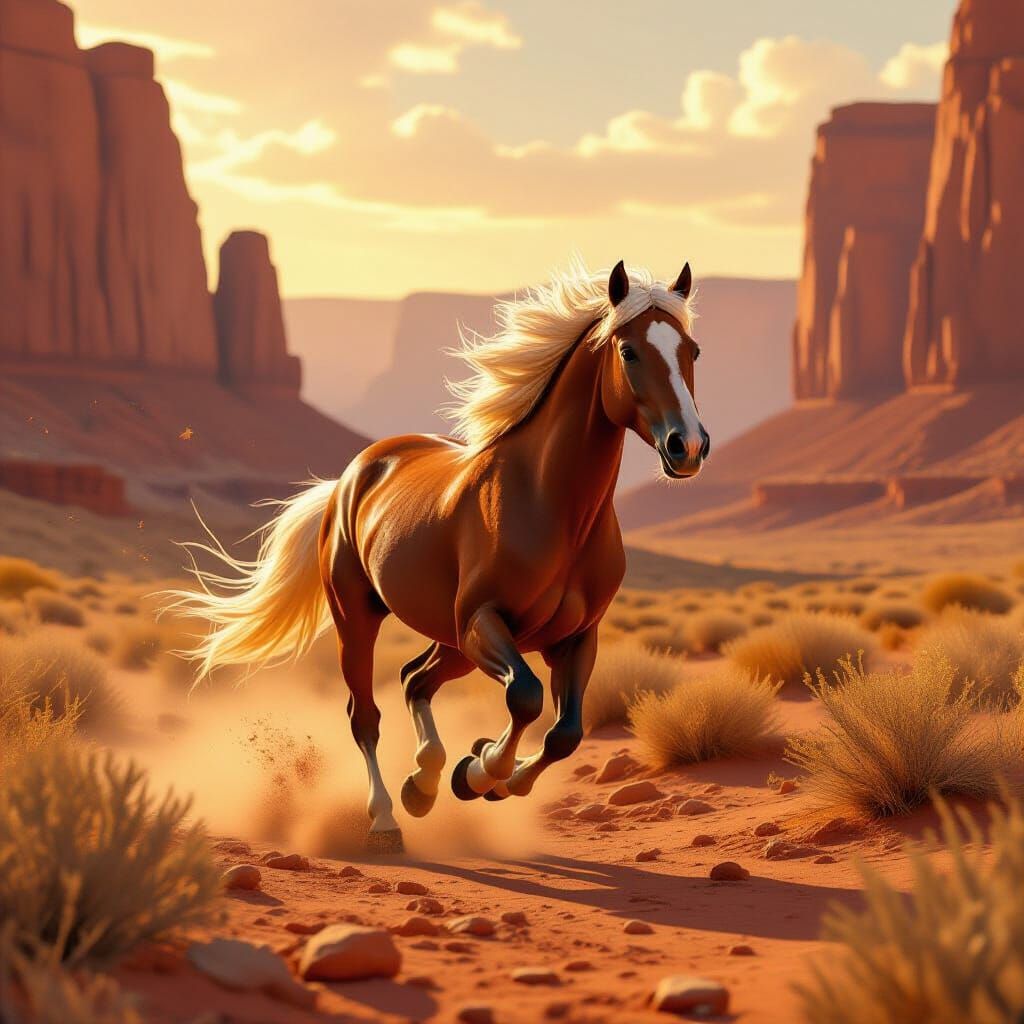 Majestic Mustang Runs Freely Through Canyon