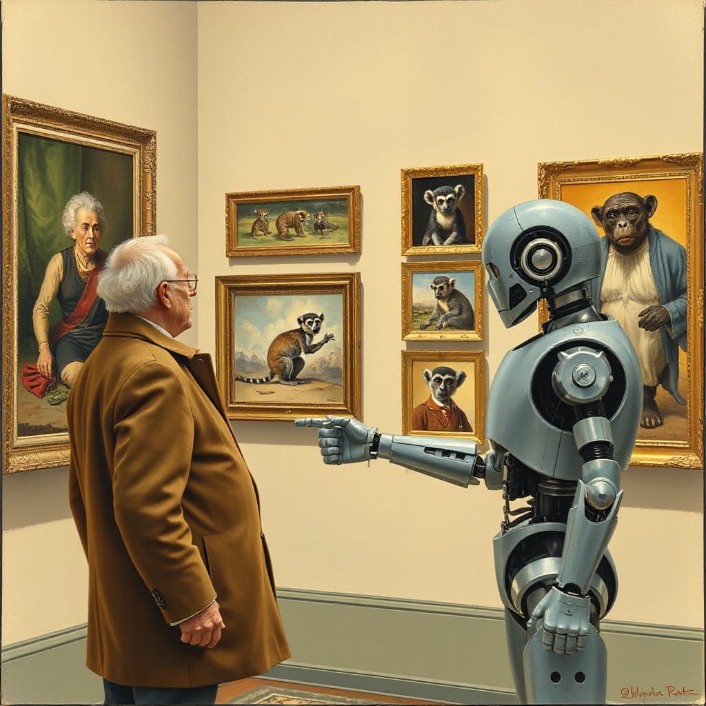 Art Gallery Encounter in Norman Rockwell Style