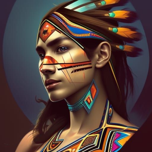 Aztec Woman Portrait in Art Nouveau Style